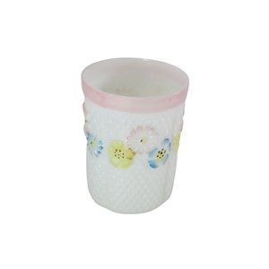 C F Monroe Milk Glass Vase Tumbler Pairpoint Flower Pink Band Waffle 66439 Milk